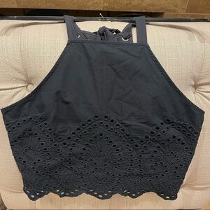 𝅺AK: Abercrombie Fitch Eyelet Crop Tank Top Sz S Back Tie Side Zip